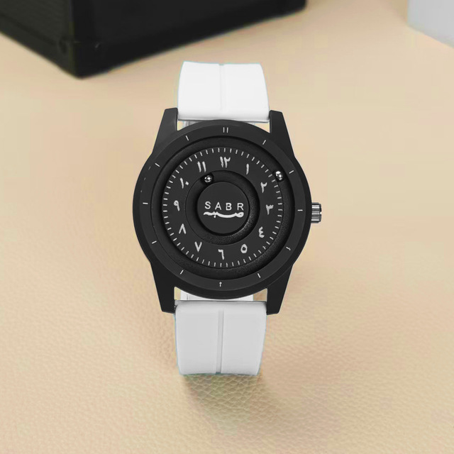 Customizable Magnetic Suspension Ball Watch for Men, Cool Arabic Numeral Dial Quartz Wristwatch with Durable Silicone Band