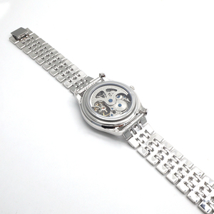 Reloj Mecánico de Esqueleto para Hombre OEM ODM, Esfera con Números Romanos en Tono Plateado, Brazalete de Acero Inoxidable, Reloj de Lujo Personalizado - Product Image 4