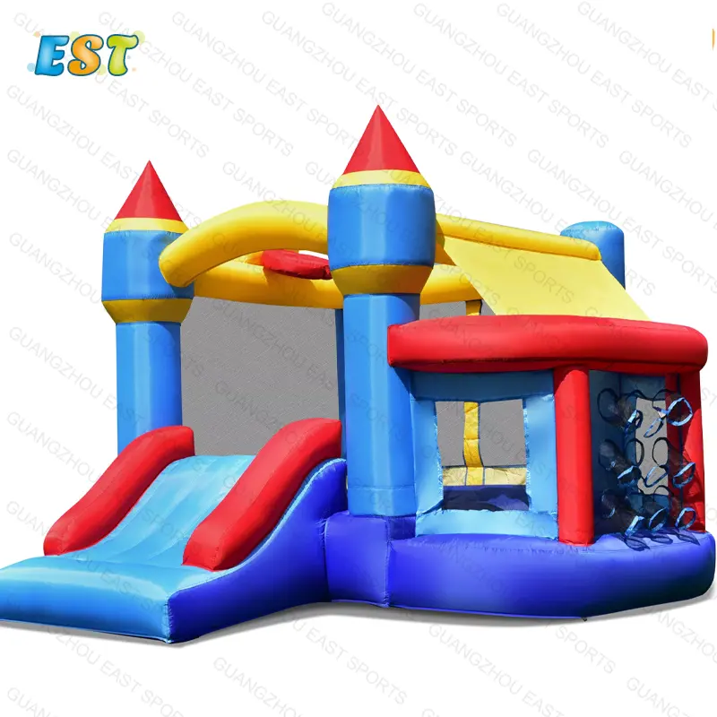 Children China air outdoor inflatable adult bouncing pvc castle bounce house and water slide party rental with hair dryer