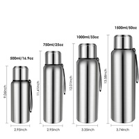 Thermos isotherme en acier inoxydable sans BPA, pour le sport et les voyages, 1 L, grande capacité, couleur argent