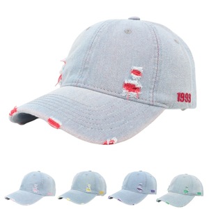 Unisex <b>Denim</b> Baseball Cap Distressed Ripped Design Casual Streetwear Hat 1999 Embroidery Cotton <b>Material</b> - Product Image 1