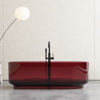 Baignoire autoportante moderne en résine transparente, forme vasque, blanche, 1500x730x550mm avec renfort en résine