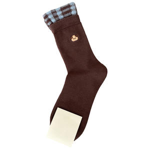 कोरियन शैली महिलाओं के मोजे शरद ऋतु सर्दियों में नीले बेज मध्य-बछड़े के मोजे कढ़ाई कुत्ते डिजाइन गर्म ऊन स्टैकयोग्य मोजे - Product Image 6