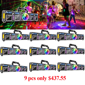 9 pezzi a soli $437,55 RGB+UV con 1 anno di garanzia, luci da discoteca, laser, stroboscopio, magic ball LED, luci da DJ per feste e KTV. - Product Image 1