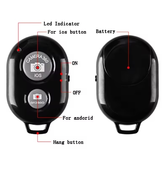 Wireless Selfie Remote Control with Fixed Code 10m Range 2 Buttons AAA Battery ABS Material for Mobile Phones