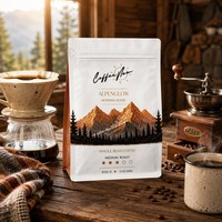 Sachet de café à fond plat imprimé sur mesure avec fermeture éclair pour emballage spécialisé de café en grains entiers torréfiés