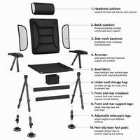 Chaise de pêche pliable portable avec dossier inclinable réglable, appui-tête rembourré et poches de rangement pour le camping et les activités de plein air