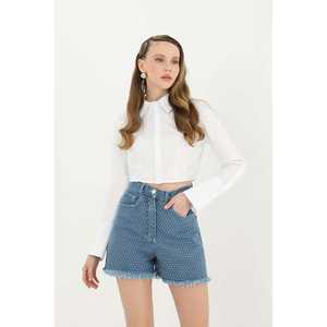 Camicia Corta da Donna in Popeline con Bottoni, Colore <span class=keywords><strong>ECRU</strong></span>, Stile Classico per Tutti i Giorni - Product Image 2