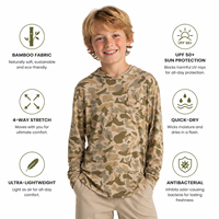 Hoodie solaire en bambou camouflage pour enfants avec logo personnalisé, UPF 50+, ultra doux, léger et extensible, chemises de pêche pour jeunes, pour marques