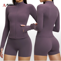 4510 Haut ajusté à manches longues avec poche zippée, vêtements de sport de plein air, course à pied, fitness, veste de yoga pour femmes