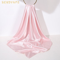 Selendang Sutra Satin Polos 90*90cm untuk Wanita, untuk Melindungi dari Sinar Matahari, Selendang, dan Aksesoris Kerudung Rambut untuk Musim Semi
