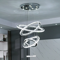 Lustre de salon en cristal multi-anneaux personnalisé, lumière circulaire moderne, luxe créatif, lampe suspendue en cristal pour hall duplex