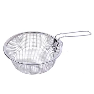 Detachable Handle Wire Round Potato Chips Frying Basket Kitchen Tools Gadgets Small Deep Frying Pot Pan Basket With Back Hook