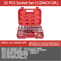 Juego de Llaves de Tubo ELEHAND OEM de 1/2'' y 32 Piezas, Juego de Llaves de Trinquete con 6 y 12 Puntas, Herramientas Manuales con Estuche Rígido