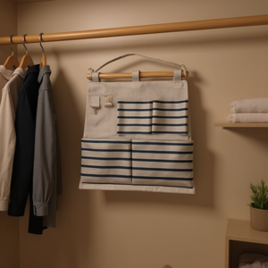 Mnj Hanging Storage Bag 4 Pockets Striped Fabric Wall Organizer For Closet Bedroom Use - Product Image 2