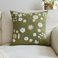 Housse de coussin rectangulaire moderne en coton doux rose, brodée de fleurs 3D, pour salon et literie