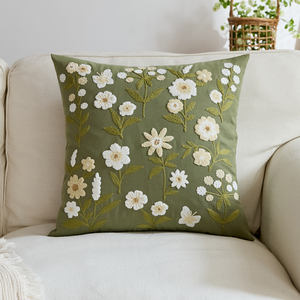 Housse de coussin rectangulaire moderne en coton doux rose, brodée de fleurs 3D, pour salon et literie - Product Image 5