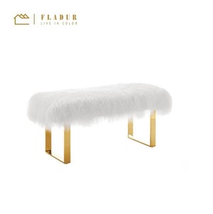 Fluffy Furry Bianco di Pelle Di Pecora Oro Gambe In Metallo Pouf Banco per Salotto Camera Da Letto soggiorno - Product Image 1