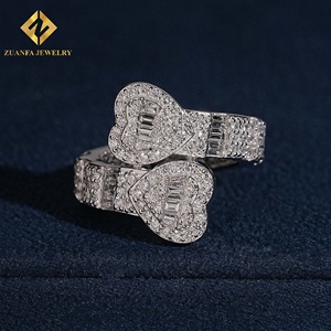Bague Double Cœur Entièrement Pavée de Diamants de Laboratoire, Coupe Ronde et Baguette, en Argent S925, Bijoux Hip Hop Bling pour Hommes - Product Image 6