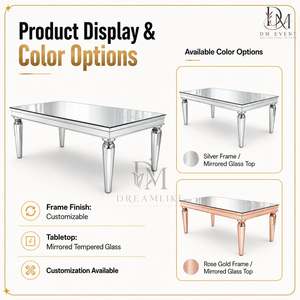 Mesa de Comedor Rectangular de Acero Inoxidable de Primera Calidad con Tapa de Espejo y Patas Redondas Cónicas para Eventos y Banquetes, Venta al Por Mayor - Product Image 5