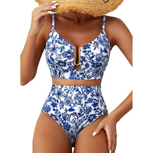 Conjunto de Bikini de 2 Piezas para Mujer 2026, Cintura Alta, Corte en U, Estampado Floral, con Espalda Cruzada - Product Image 6