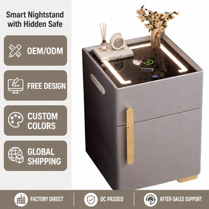 Table <span class=keywords><strong>de</strong></span> chevet intelligente personnalisée <span class=keywords><strong>avec</strong></span> coffre-fort dissimulé, chargeur sans fil, ports USB, LED 3 couleurs, vente en gros fabricant - Product Image 1