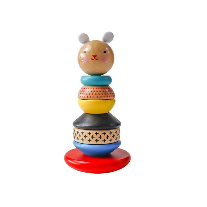 C05051 Color Recognition Of Geometric Building Blocks Wooden Rabit Rainbow Tower Stacking Ring Toys Kids Baby