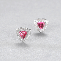 CZCITY Drei Blätter Sterling Silber S925 Elegante Dreieck Rot Herz Ohrring Schmuck für Frauen Großhandel