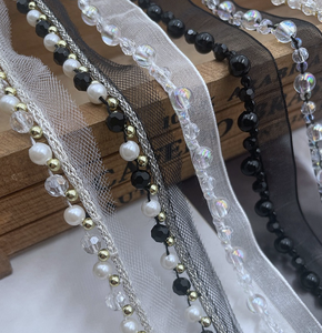 Ryl chế biến may mặc phụ kiện Ribbon chiều rộng 16 mm handmade Polyester vàng ngọc trai ribbon một bên đính cườm ren <span class=keywords><strong>TRIM</strong></span> cho hàng may mặc - Product Image 2