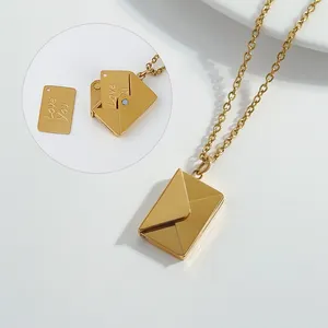 Personalize cartão removível 18k banhado ouro envelope colar de pingente de colar