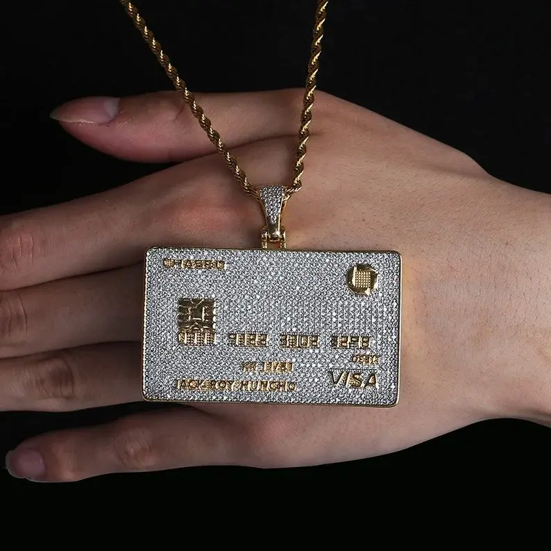 Ювелирные изделия в стиле хип-хоп, подвеска из серебра 925 пробы с муассанитом и отделением для кредитных карт