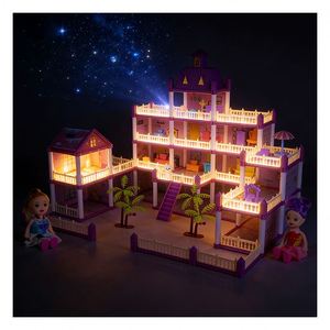 Maison de poupée en plastique DIY pour jardin, avec fleurs, balcon, piscine et meubles – Cadeau créatif pour enfants et jeux en famille - Product Image 3