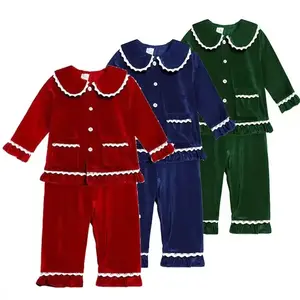 Abito natalizio nuovo stile abbigliamento per bambini abito da bagno velluto dorato ragazzi ragazze autunno inverno bambini pigiama pigiameria Set