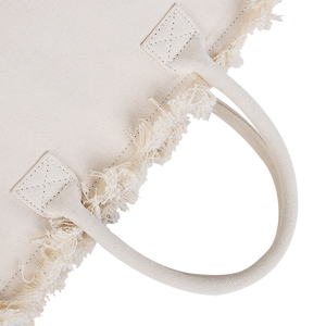Haut de gamme blanc Beige frange sac fourre-tout dame sac à main grand Shopping voyage vacances d'été fourre-tout gland frange <span class=keywords><strong>toile</strong></span> <span class=keywords><strong>plage</strong></span> sac fourre-tout - Product Image 2