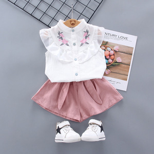 Wholesale Summer 2pcs <b>Toddler</b> Tshirt Shorts Casual Baby Pants Suits Girls Children Wear Infant Clothes Little Girls Clothing Set - Product Image 1