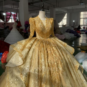 Robe de mariée Empire Jancember XS232 à paillettes dorées avec dentelle dorée - Product Image 6