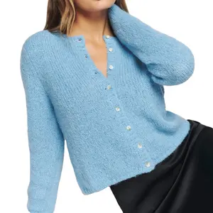 Mùa Đông Đan Top Cardigan Phụ Nữ Dệt Kim Len Giản Dị Alpaca Đồng Bằng Mô Hình Cộng Với Kích Thước Áo Len