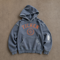 Sweat à capuche personnalisé pour homme, style streetwear, imprimé en relief, poids lourd 500 g/m², délavé à l'acide, 100 % coton, coupe courte, oversize, en maille gaufrée