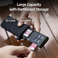 Lecteur de cartes multifonctionnel Telesin en promotion – 4 SD + 6 TF + 2 Nano SIM portable avec mousqueton pour un transport facile