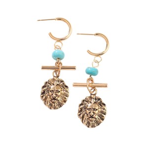 Pendientes de Aro con Cabeza de León, Aleación de Zinc, Cuentas de Turquesa, Joyería de Moda - Product Image 4