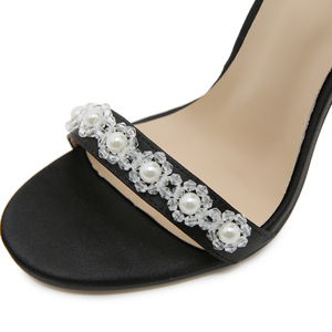 Sandales à talons hauts pour femmes, style européen et américain, avec grand nœud, décoration de perles, en satin, à bout ouvert, 2024 - Product Image 6