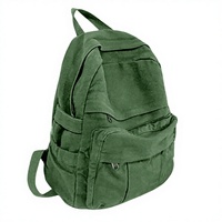 Sac à dos pour femme en toile verte à motif uni, esthétique rétro, pour lycéennes/étudiantes, sac à dos de voyage pour ordinateur portable