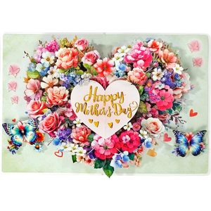 Flowers Heart Mother's Day 3D Pop-Up Greeting Card for Mom <b>Wife</b> Mam Gift Paper 4 Color Digital Printing Gold Stamping - Product Image 1