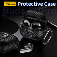 Étui pour écouteurs avec fermoir rotatif en métal en forme de crâne, pour Samsung Galaxy Buds 3 Pro / Buds 3, étui de protection en TPU fibre de carbone