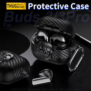 Funda Protectora de TPU <span class=keywords><strong>con</strong></span> Diseño de Calavera Metálica Giratoria para Auriculares <span class=keywords><strong>Samsung</strong></span> Galaxy Buds 3 Pro / Buds 3, Fibra de Carbono - Product Image 4