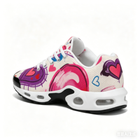 Op maat gemaakte Air Cushion Sneakers met hart-graffiti print, mesh hardloopschoenen, gepersonaliseerde Valentijnsdag casual schoenen voor dames