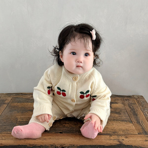 Combinaison décontractée <span class=keywords><strong>pour</strong></span> bébé fille, nouvelle collection printemps-automne, pull en tricot cerise <span class=keywords><strong>pour</strong></span> <span class=keywords><strong>les</strong></span> tout-<span class=keywords><strong>petits</strong></span>, 100% coton, barboteuses <span class=keywords><strong>pour</strong></span> bébé - Product Image 3