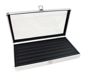 <span class=keywords><strong>Vitrine</strong></span> en aluminium avec couvercle en <span class=keywords><strong>verre</strong></span> et choix d'inserts de compartiment noirs - Product Image 1