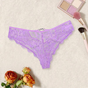 Vente en gros, anneau Sexy pour femmes, maille transparente, broderie florale au dos, bordure croisée, sous-vêtements pour femmes, culottes pour dames - Product Image 4