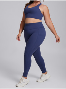 Ensemble de <span class=keywords><strong>yoga</strong></span> 2 pièces <span class=keywords><strong>grande</strong></span> <span class=keywords><strong>taille</strong></span> pour femme, style européen et américain, couleur unie, haute élasticité, respirant, <span class=keywords><strong>tenue</strong></span> de fitness ajustée - Product Image 3